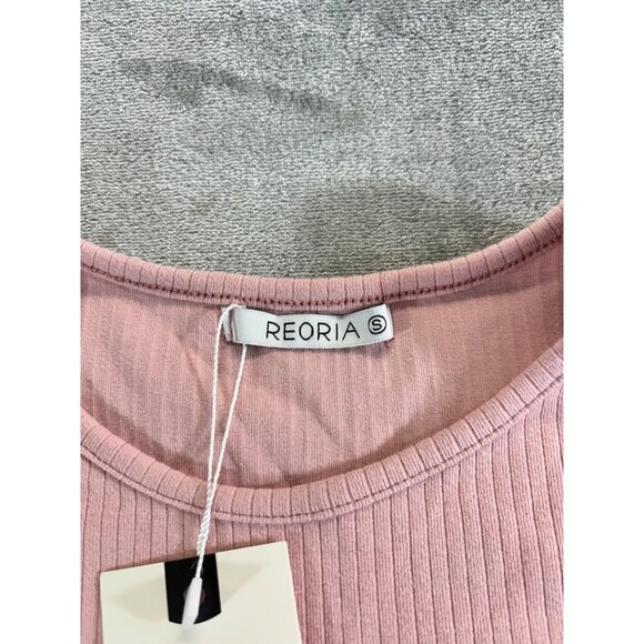 Reoria Bodysuit Women's Small Pink Crew Neck Long Sleeve Knit Ribbed Tops Slim - Picture 5 of 11